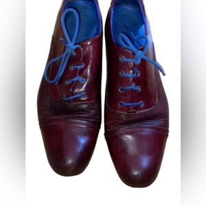 John Fluevog Men’s Leather Burgundy w/Blue Accent Laces Oxford Shoes size 9